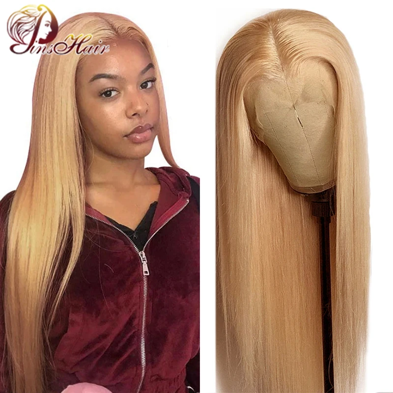 허니 블론드 스트레이트 13X4 레이스 프론트 인모 가발  27 브라운 컬러 레이..