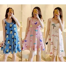 

2022NEW Cute Spaghetti Dress For Women Pajama Sleepwear Ruffle Duster Freesize(Kapal&Soft)