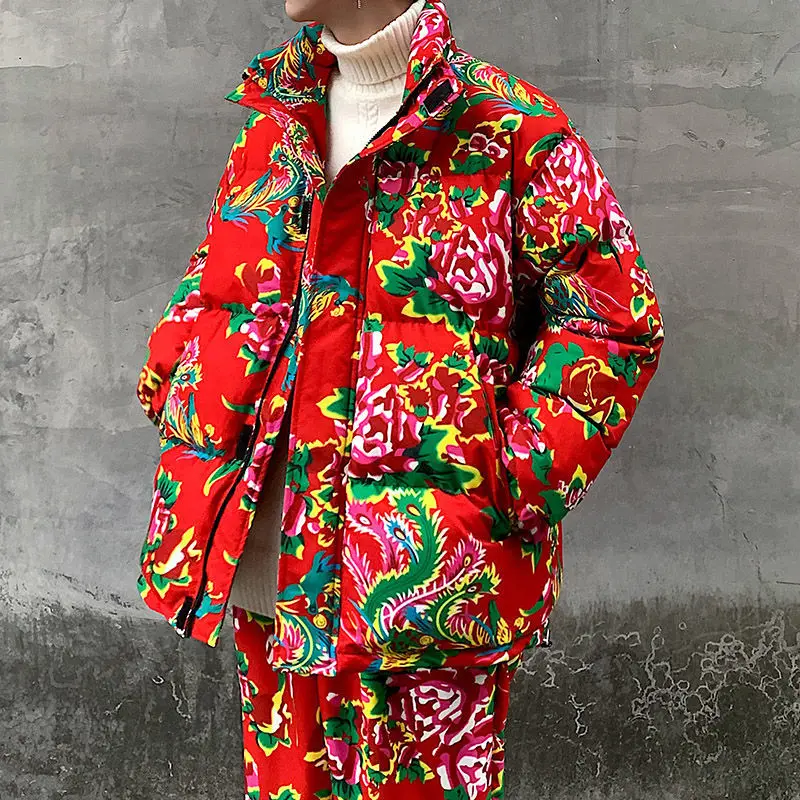 

Northeast Big Flower Cotton Padded Jacket Son Couple Cotton Padded Jacket Men's Chinese Style Cotton Padded Jacket Coat