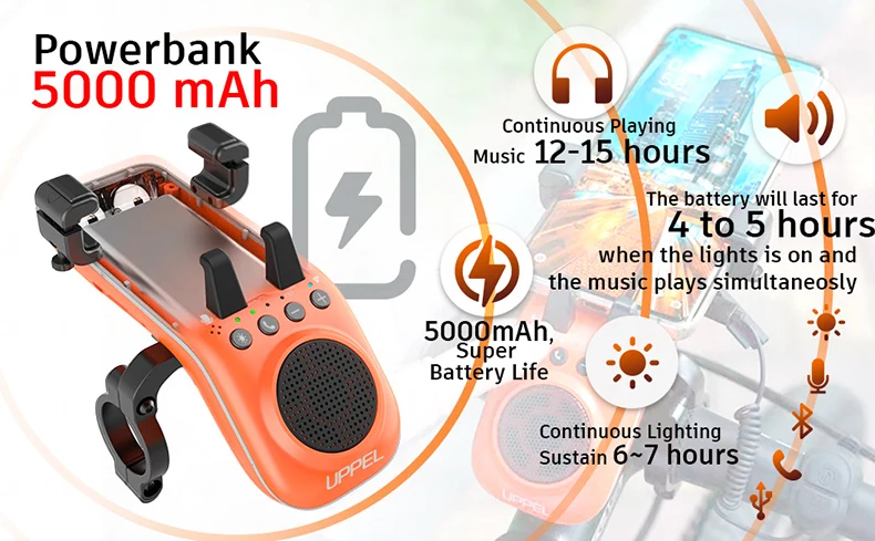 Altavoz Bluetooth multifuncional para bicicleta, micrófono de bocina de  bicicleta de banco de energía LED 10 en 1, ideal para bicicleta de  carretera y