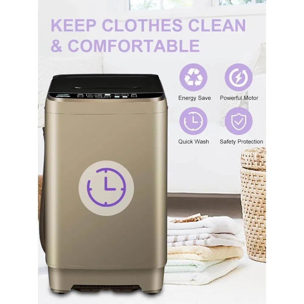 Full-Automatic Washing Machine 25 lbs Portable Washer 10 Wash Program & 8 Water Level Drain Pump For Camping Apartment