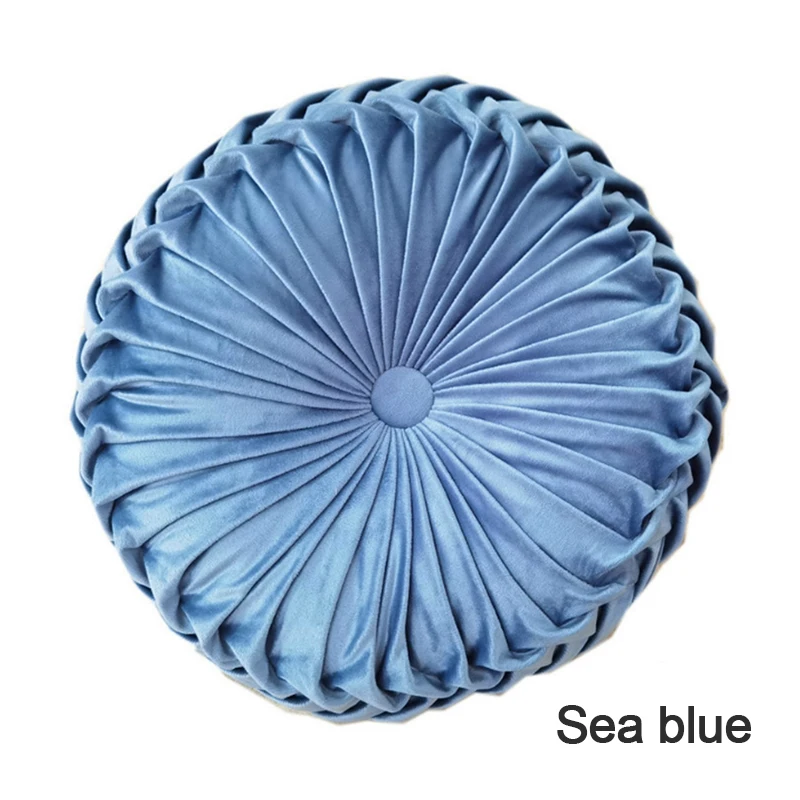 Newest Home Textile Velvet Pleated Round Solid Color Cushion Pouf Throw Home Soft Cushion 38cm Home Accessories Tools Products 