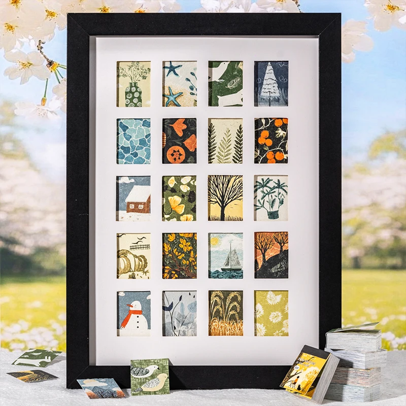 저널 GO 50페이지 사계절 꽃무늬 스티커북 미적 감각 INS 디자인 DIY 저널 스크랩북 장식 풍경 스티커