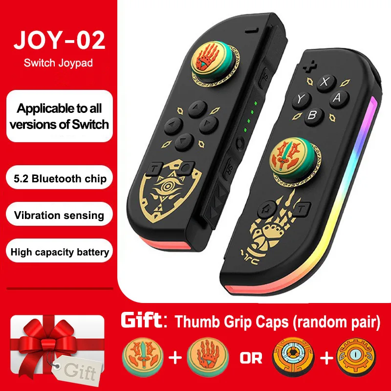 

Wireless Controllers for Nintendo Switch RGB Gamepad Support 6 Axis Gyro Wake Up Function with Thumb Grip Caps Joypad Joystick