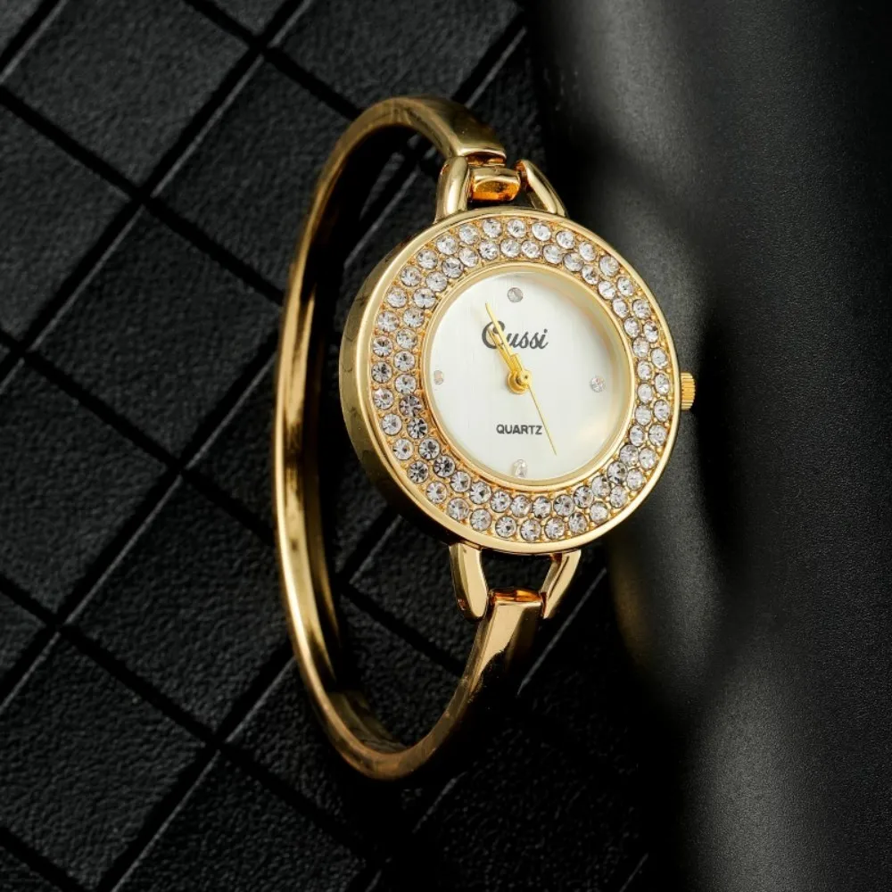 Luxury Gold Round Dial Fashion Rhinestone Round Quartz Bracelet Watch for Women women watches