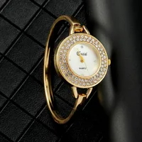 CUSSI Brand Luxury Gold Round Dial Fashion Rhinestone Round Quartz Bracelet Watch Elegant Women's Watch Clock Saati Relojes 2