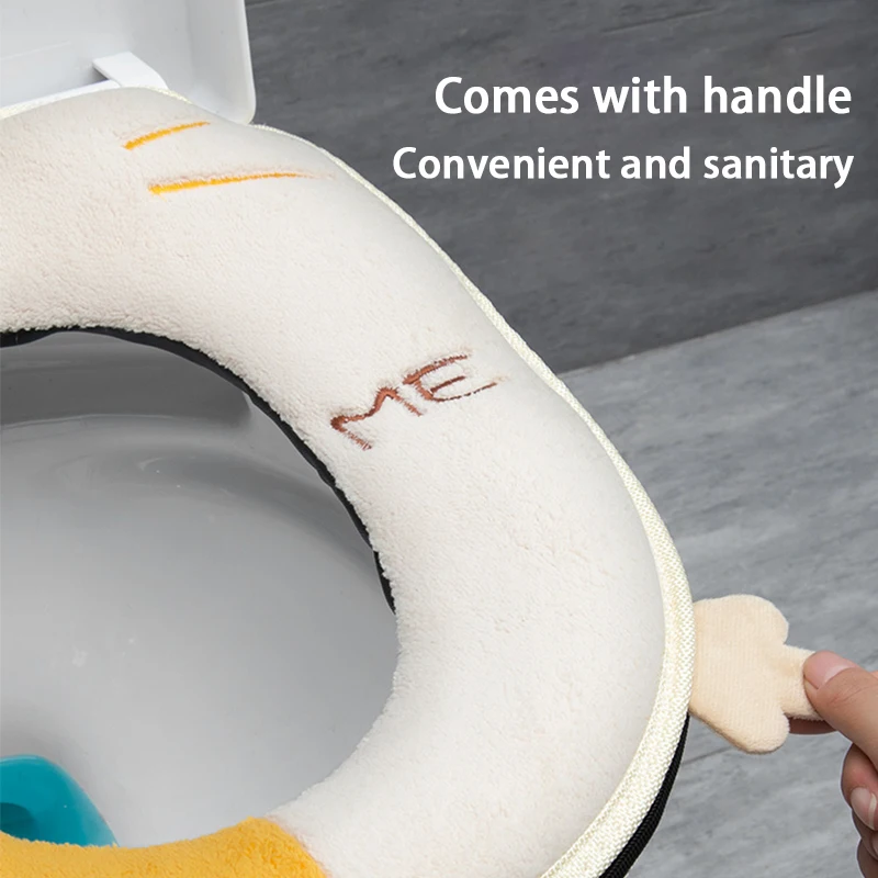 Cute Embroidery Toilet Seat Cover With Zipper Soft Warmer Washable Toilet Mat Cover Pad Cushion WC Ring Mat Bathroom Aceesories