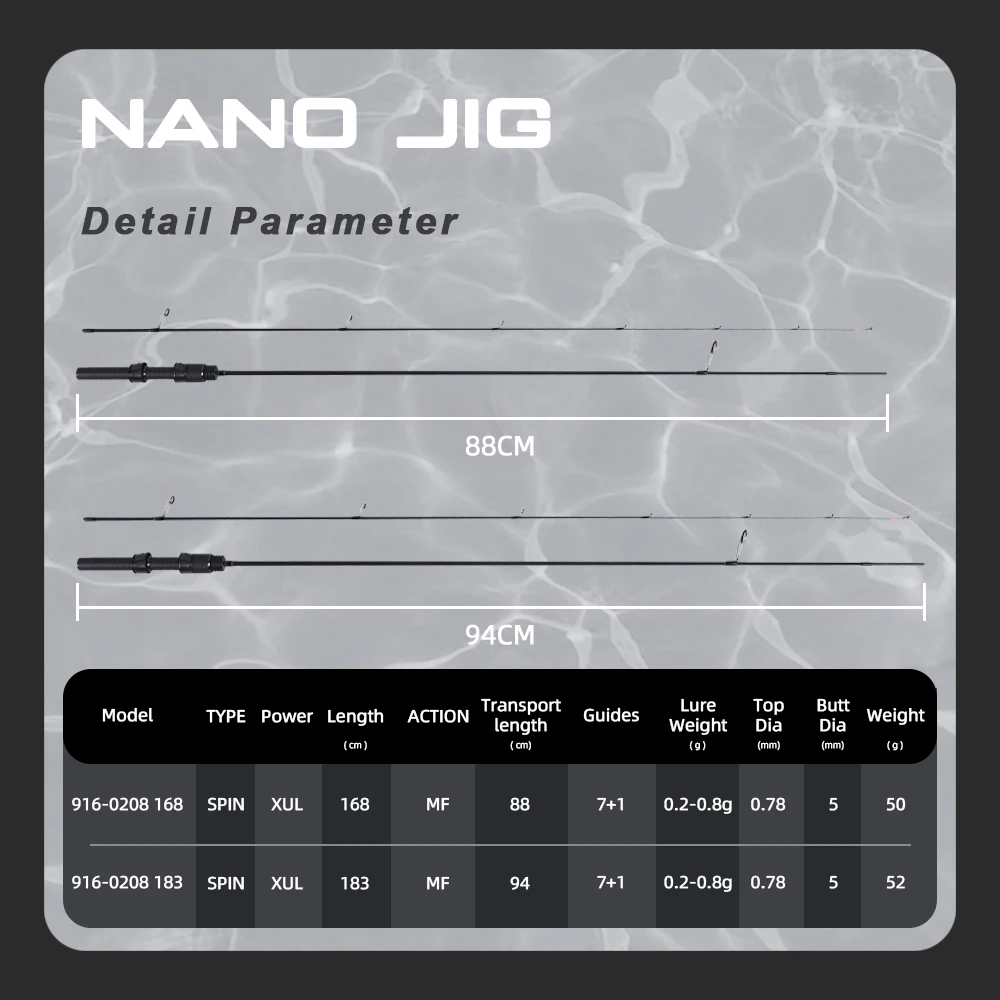 Fishing Rod MIFINE Nano Jig Zero Spinning Rod Ultra-lightweight Fishing Rod 0.2-0.8g 1.68m/1.83m Fuji Rings MF Action for Bass Trout Fishing