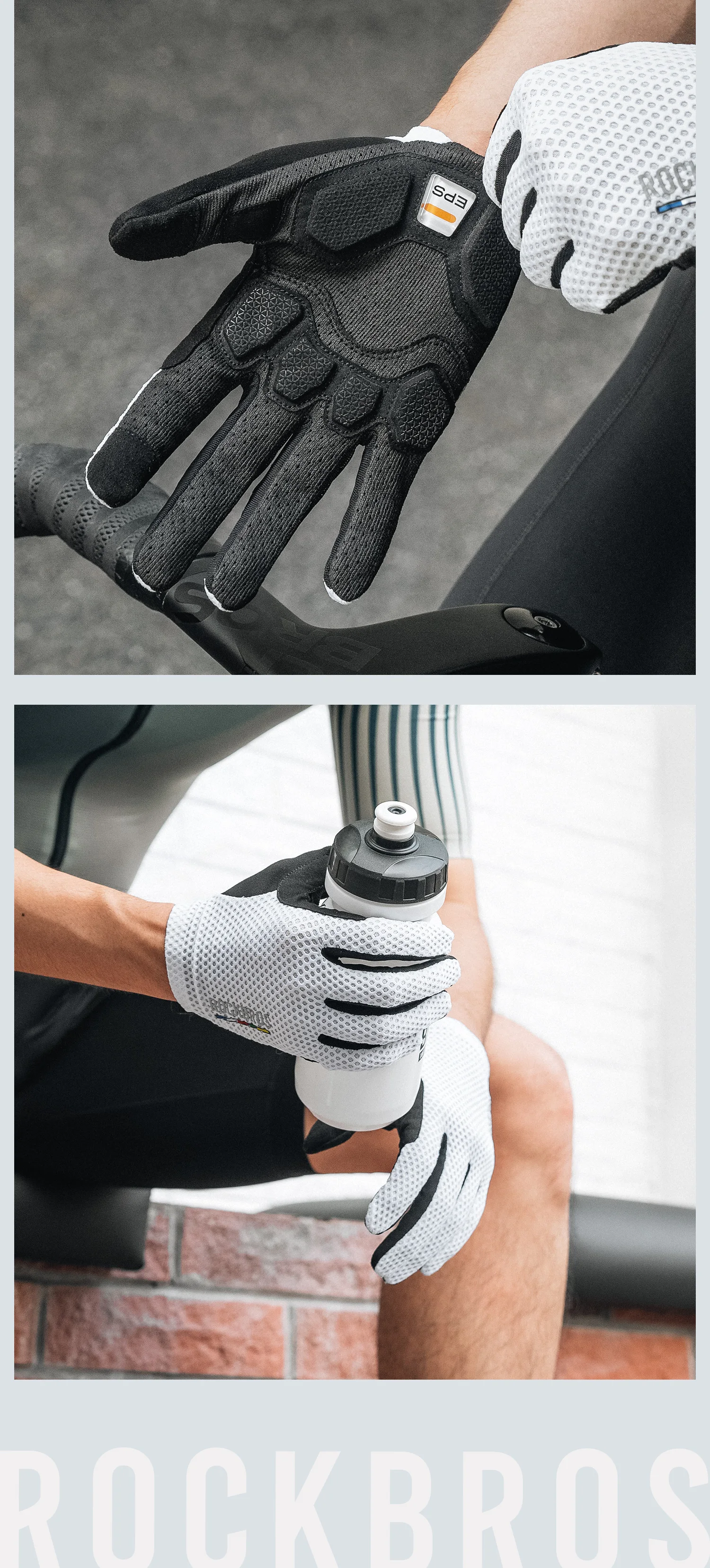 ROCKBROS ROAD TO SKY Fahrradhandschuhe mit Vollfinger-Design, Rutschfeste MTB- und Rennrad-Handschuhe, Touchscreen-fähig, Atmungsaktiv, Stoßdämpfend – Detail 2