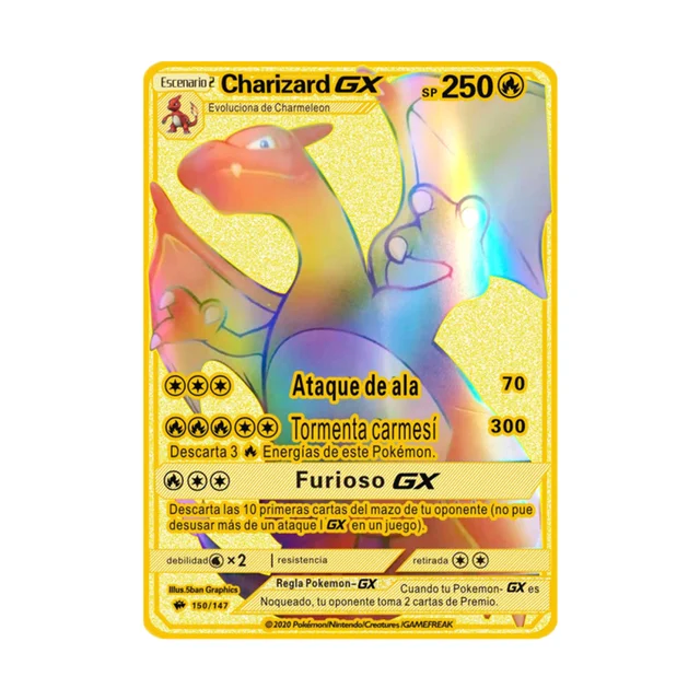 Pokemon Gold Card Metal Card Game Anime Battle Pokemon Gold Spanish Kaarten Charizard Pikachu Game Collection Cards Gift Kids X16