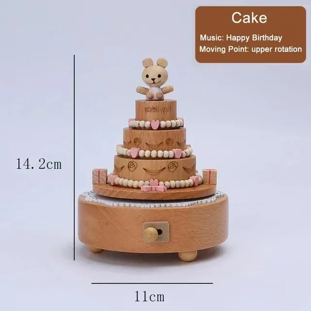 Promotion! Wood Cat Wind Up Music Box, Rotating Mechanism Movement Musical For Birthday Gifts