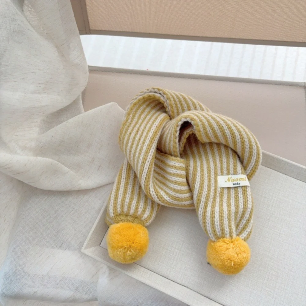 New Stripe Knitted Scarf Cold Proof Colorful Pom Pom Keep Warm Blanke Windproof Neck Warmer for Children