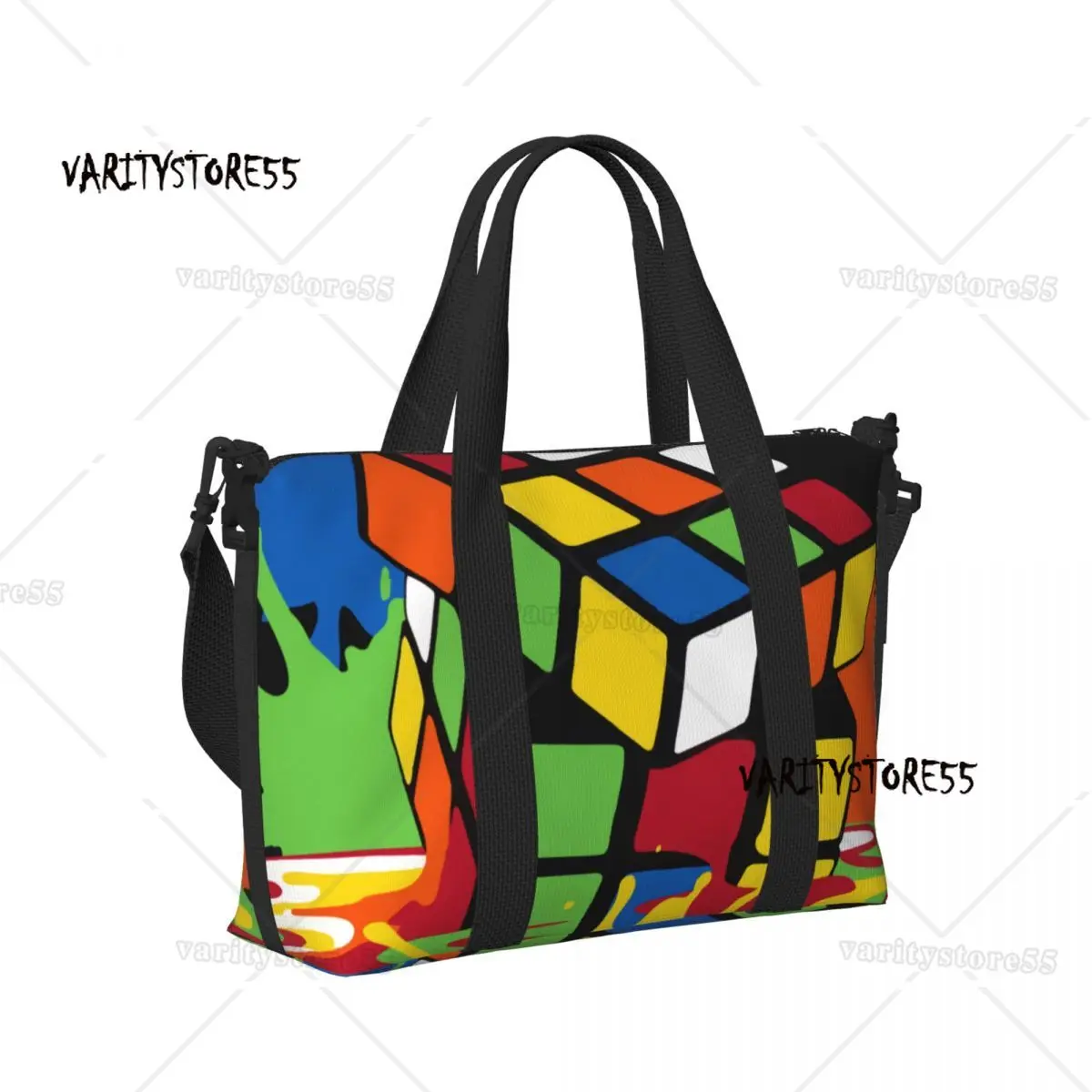 Large Melting Rubiks Cube Tote Bag Women Geometric Math Magic Shoulder Shopping Gym Beach Travel Bag