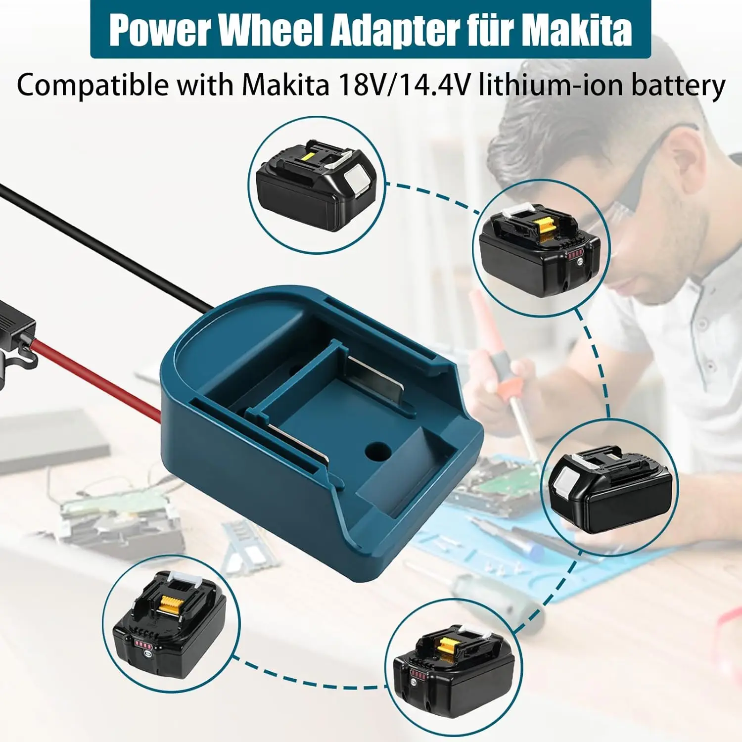 Makita 14.4V 18V 배터리용 DIY 어댑터-케이블 출력 및 스위치가 있는 도크 전원 플러그 액세서리 키트