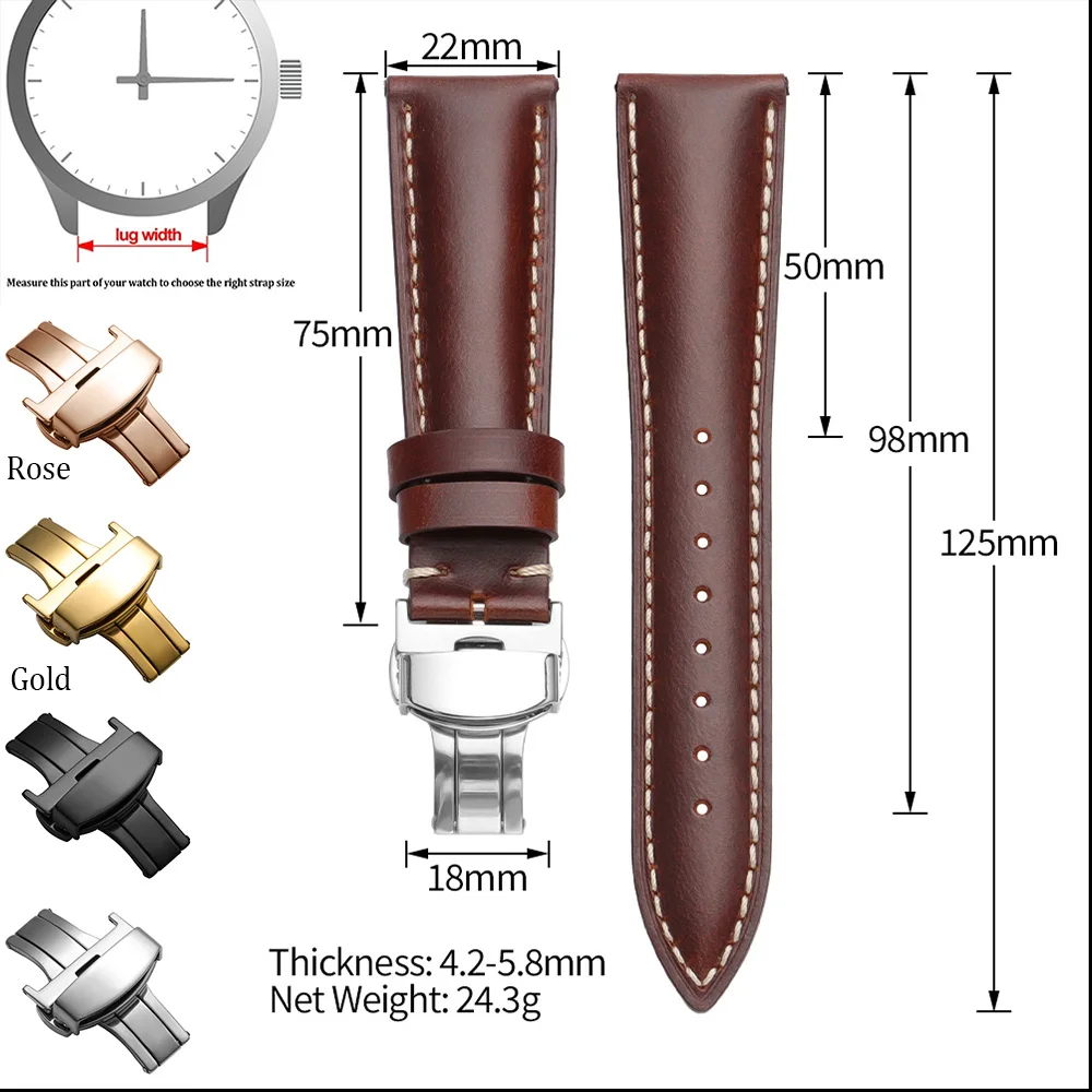 Vintage Calfskin Oil-Wax Watch Strap with Universal Butterfly Buckle