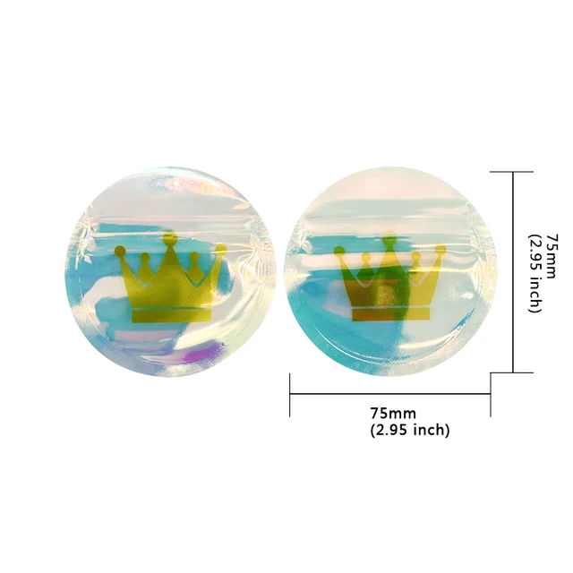 Livraison gratuite 7.5x7.5 cm 100 pièces 1g sacs Mylar holographique forme ronde sac à fermeture éclair anti-odeur pochette à fermeture éclair petits sacs 6