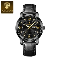 Luxury Waterproof Luminous Leather Sports Quartz Men's Wristwatch (936 Black Black L)