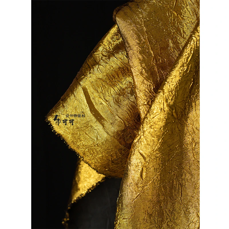 Golden Reflective Pleated Texture Dress Skirt Stage Art Background Clothing Designer Sewing Fabric