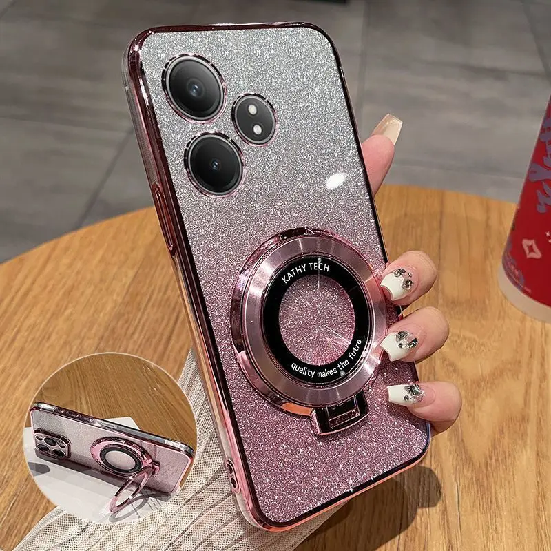 Transparent Electroplating 360° Rotating Bracket TPU Anti-Fall Case