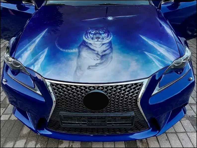 

Виниловая наклейка в виде тигра на капот автомобиля, полноцветная наклейка на заказ, подходит для любого автомобиля