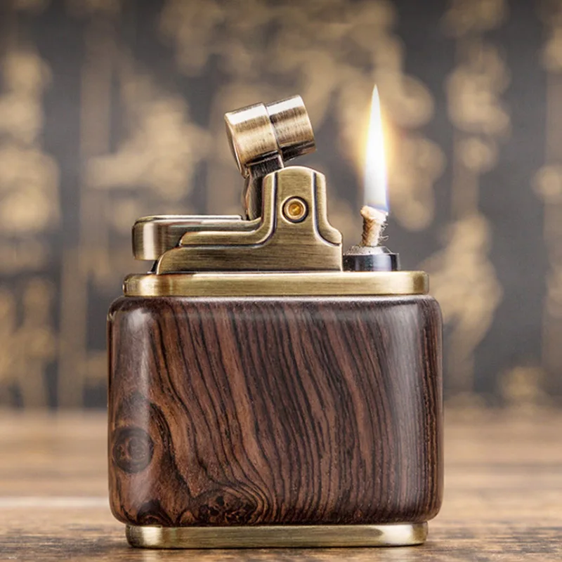 Retro Kerosene Lighter Oil Gasoline Wood Metal Lighter Grinding Wheel