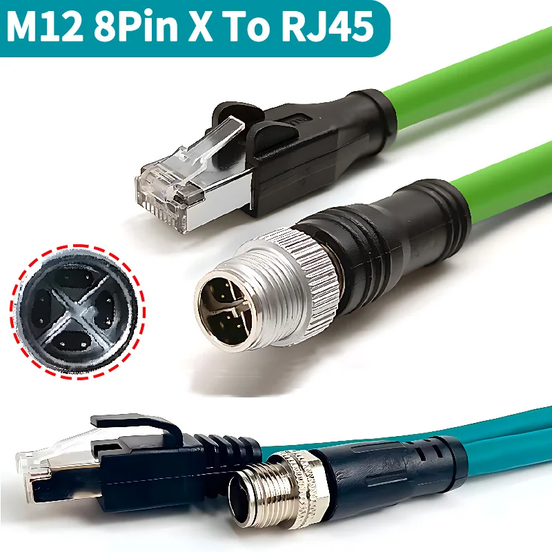 M12 X-Code 8Pin Male to RJ45 Gigabit Ethernet Cable 10Gbps IP67