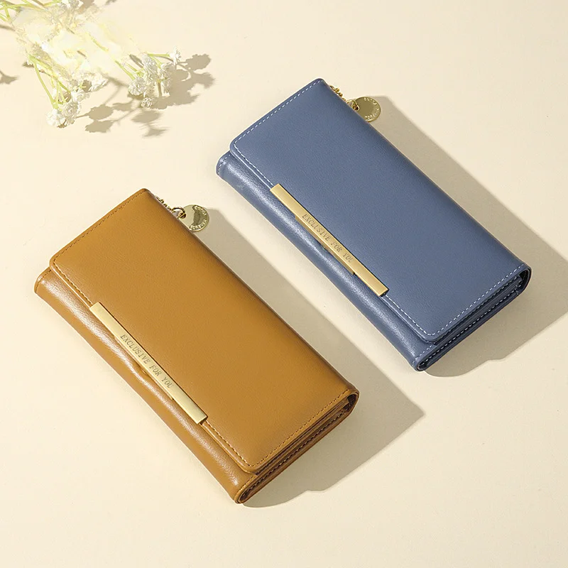 

Women's Purse Long Solid Color Two Fold Pack Super Multi Card Holding Pack Solid Color Coin Purse