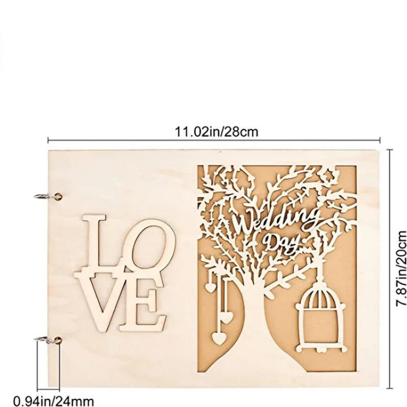 10/20/30/40 Pages Wedding Guest Book Wooden Wedding Signature Book LOVE Photo Frame Decoration Marriage Party Supplies