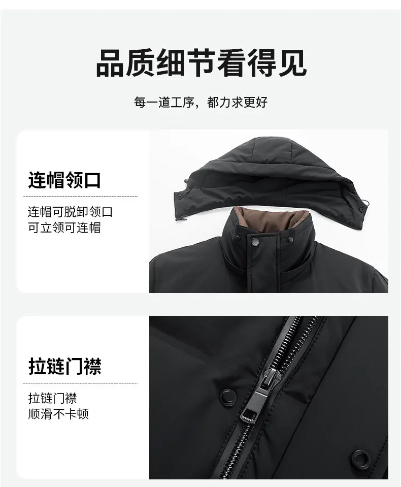Hochwertige Herren-Winddichte Warme Kapuzen-Daunenjacken Winter-Freizeitpufferjacken Outdoor-Mäntel mit Abnehmbarer Kapuze Gefütterte Oberteile Parkas – Detail 4