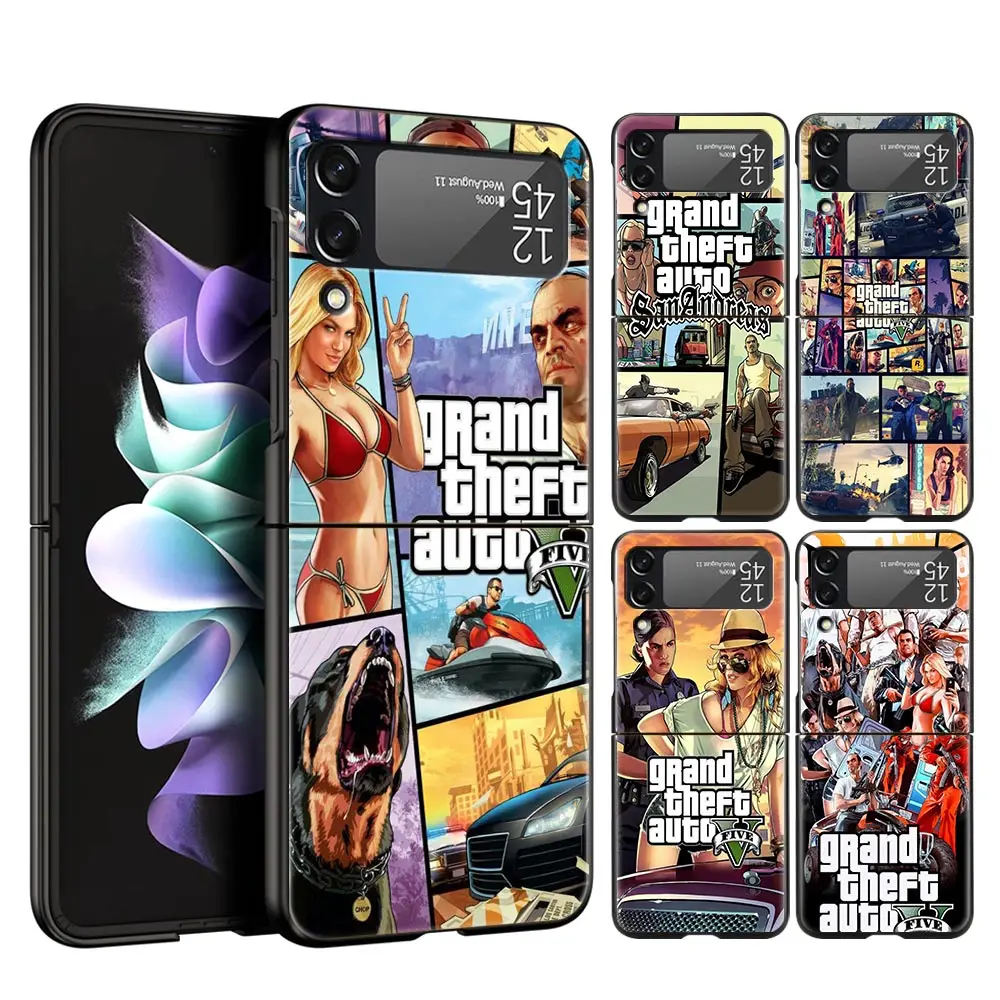 Per Samsung Galaxy Z Flip 3 4 5G Custodia Rigida Per Pc Pieghevole Nera Rockstar Gta 5 Grand Theft Auto Per Samsung Z Flip3 Cover Posteriore
