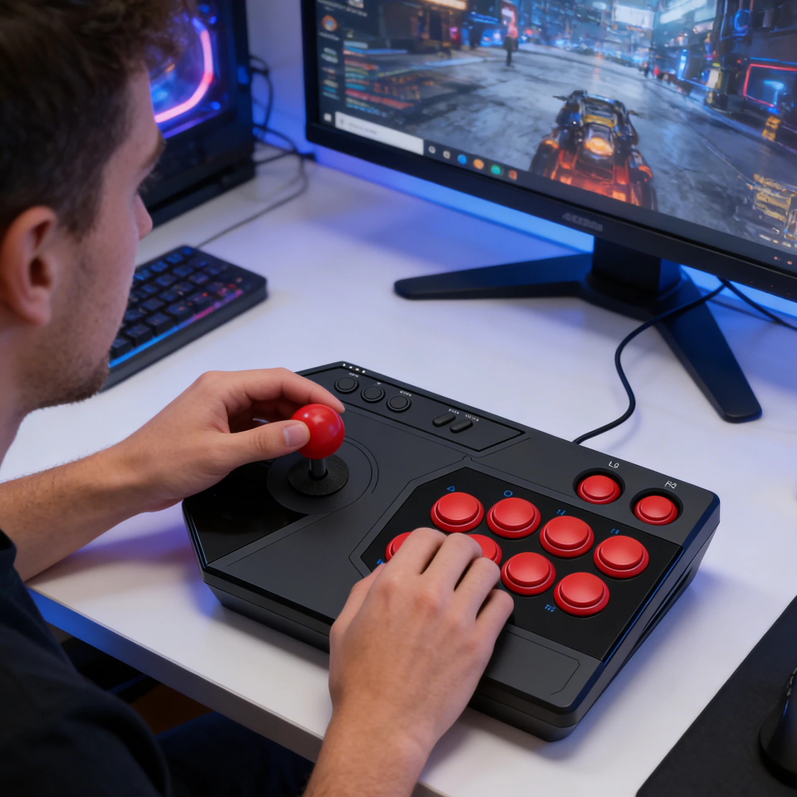 스트리트 파이트 컨트롤러 스틱 3가지 모드 USB 케이블 콘솔 로커 콘솔 게임 조이스틱 (PS 5/PC 게임용 키보드)