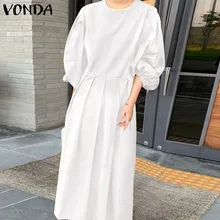 

Loose Maxi Dress VONDA 2022 Women Solid Long Sleeve Party Plain Dresses Oversize Vestido Beach Vestidos Femininas Fall Sundress