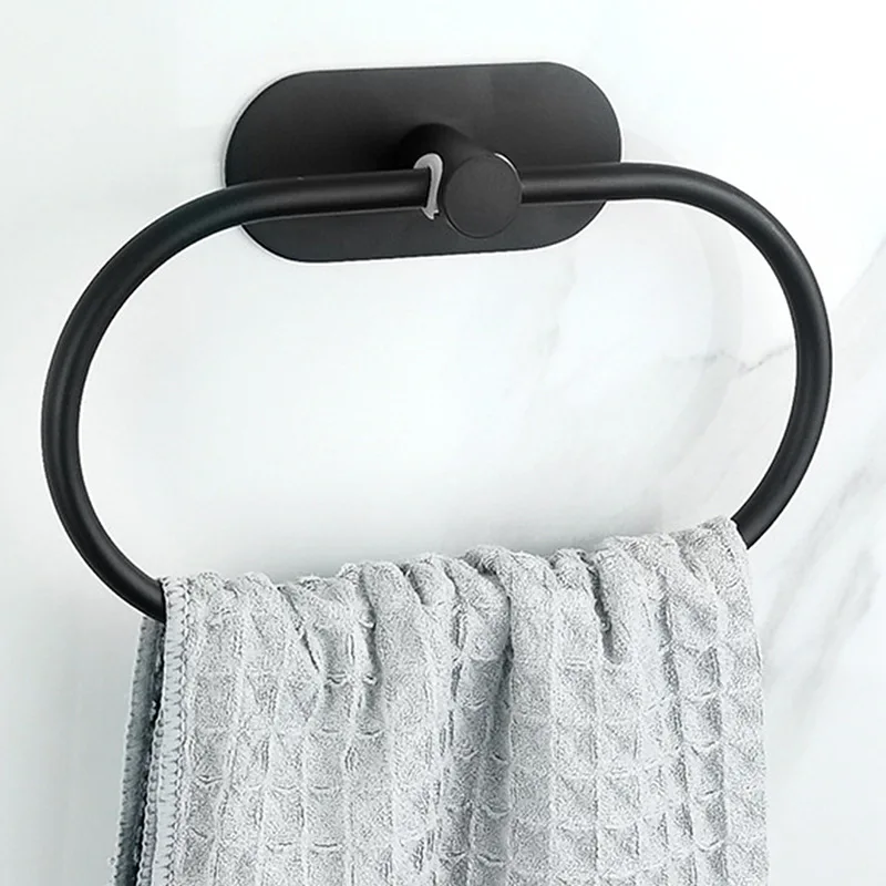 Stainless Steel Towel Holder Self-adhesive Bathroom Towels Rack Washhand Hanger Ring Rail Bar Kitchen Storage Accessories towel rack towel holder storage rack
