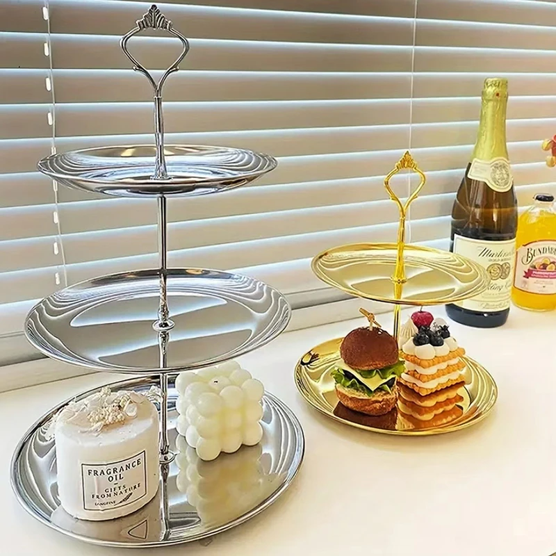 2/3 Layer Stainless Steel Cake Stand Fruit Tray Detachable Dessert Rack Snack Candy Tray Cake Dessert Display Stand Party Table