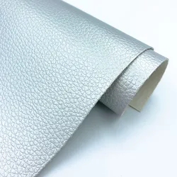 Premium 20x30cm Litchi Pattern PU Leather Fabric - Waterproof Faux Leather for Sewing & DIY Projects (21 Silver)