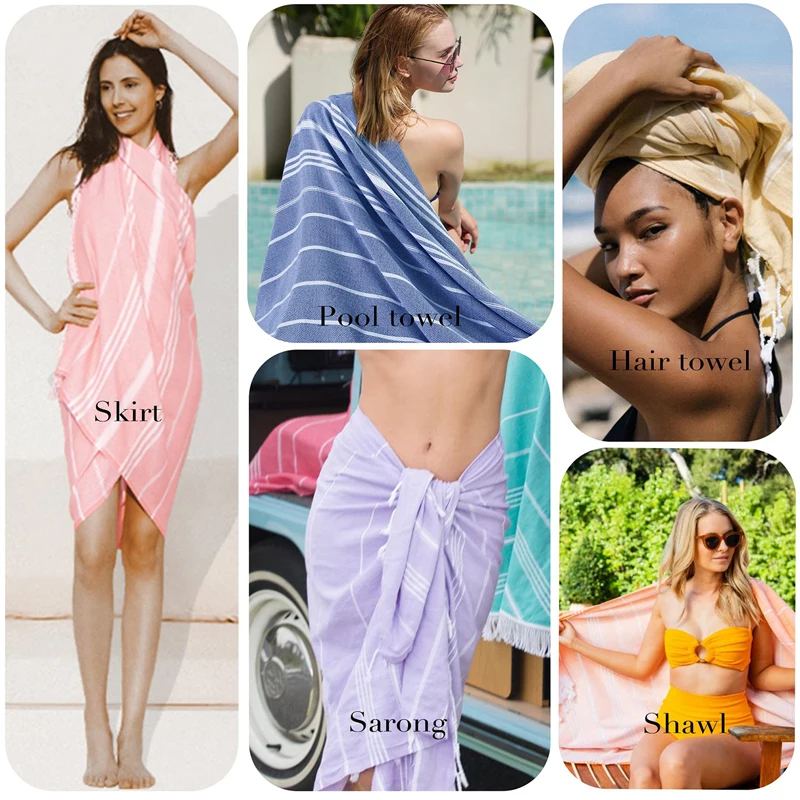 100x180CM Travel Turkish Large beachtowel striped tassels made of cotton towels household use Soft absorbent quick drying towel 6