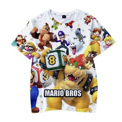 New Mario Short-sleeved 3D Printed Parent-child T-shirt Anime Cartoon Short-sleeved Round Neck Summer Children's Clothing 5