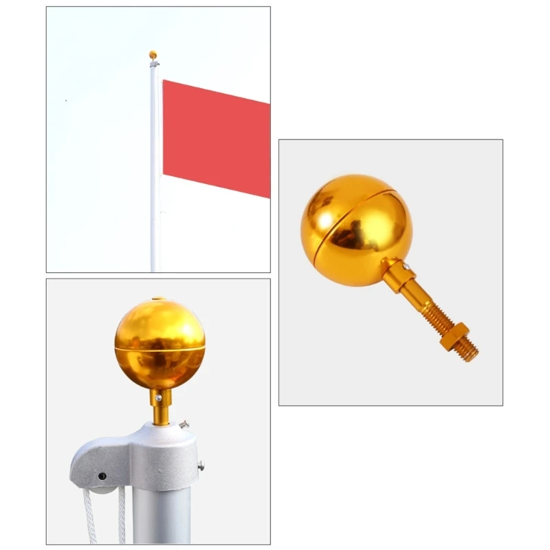 Gold Aluminum Flagpole Sphere Toppers Ornament Weatherproof Flagpole Sphere Replacement for In Ground Poles
