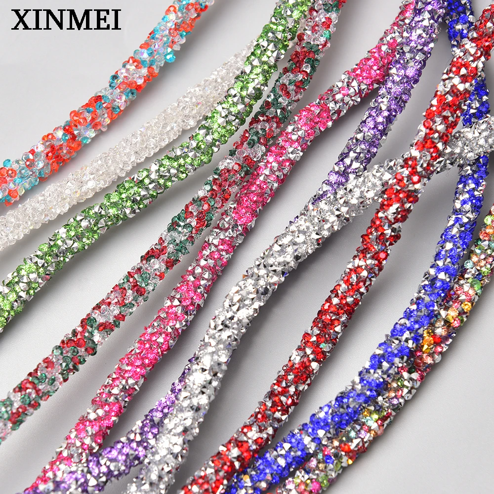 5 Yards 7mm Resin Glitter Rhinestones Rope Colorful Crystal Tube Cord ...
