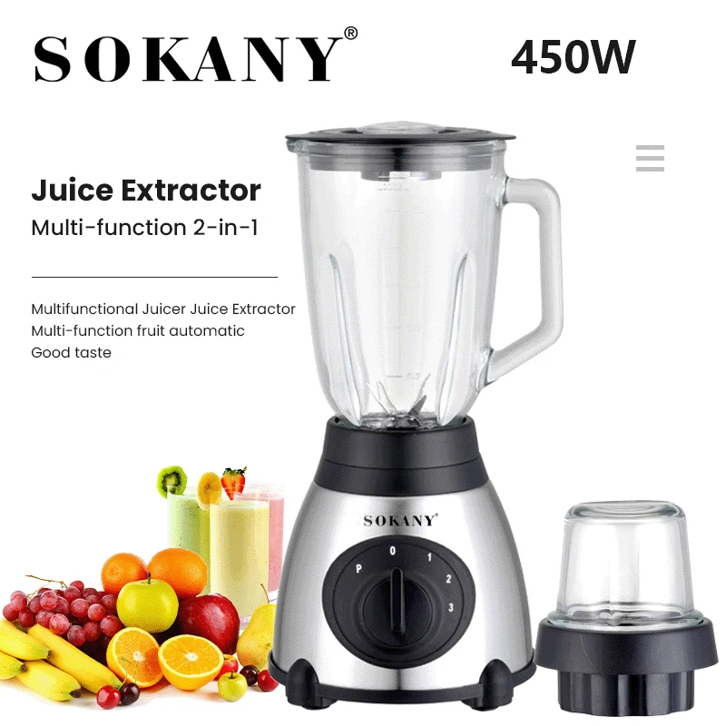 450W Stainless Steel Automatic Juicer 1500ML Fruit Milkshake Mixer 3 Gears Max 18000rpm Coffee Bean Grinder Kitchen Meat Grinder 6