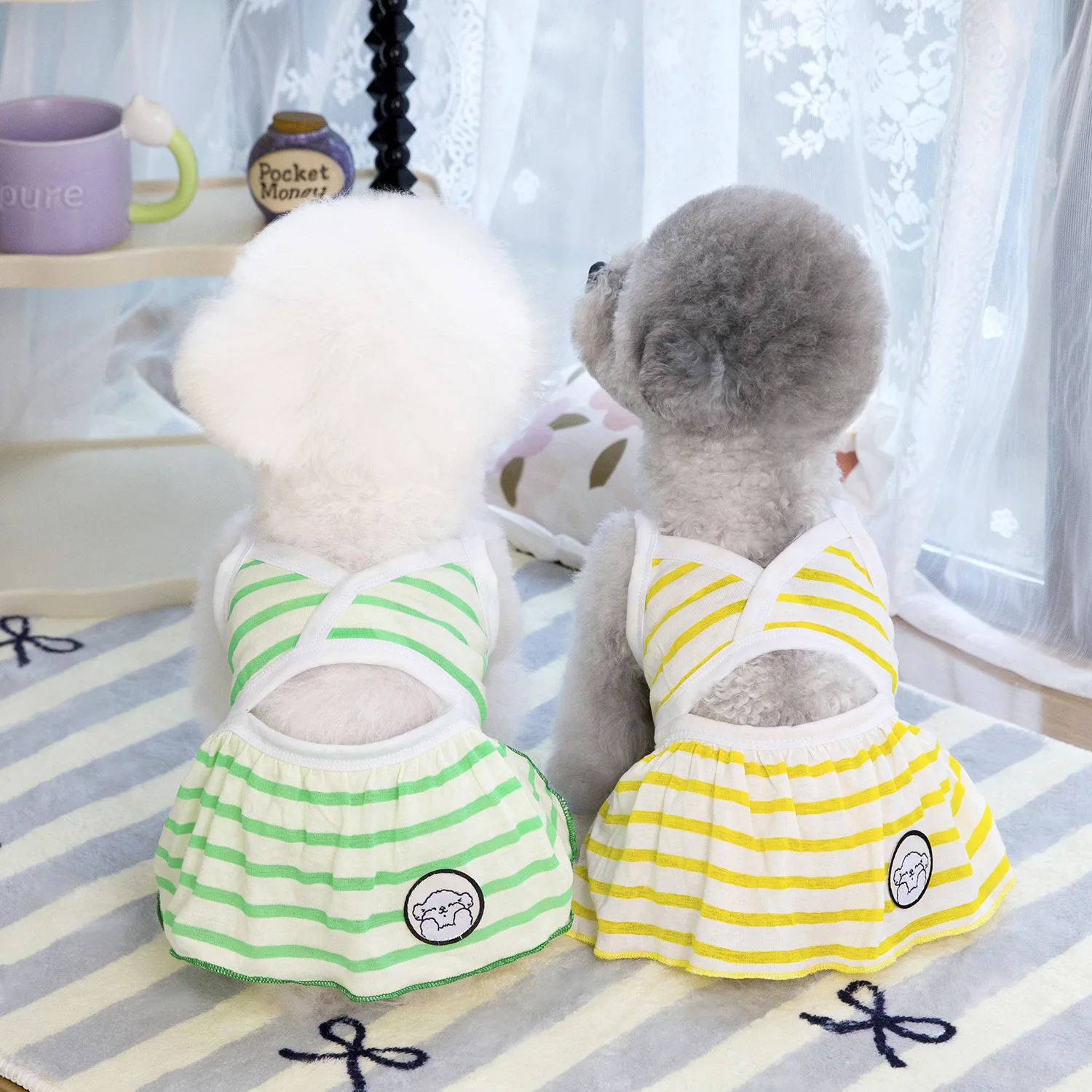 Summer Pet Stripe Swimsuit Clothing Pet Bikini Set Swimsuit Teddy Beach Cloth Dog Clothing Dog Dresses