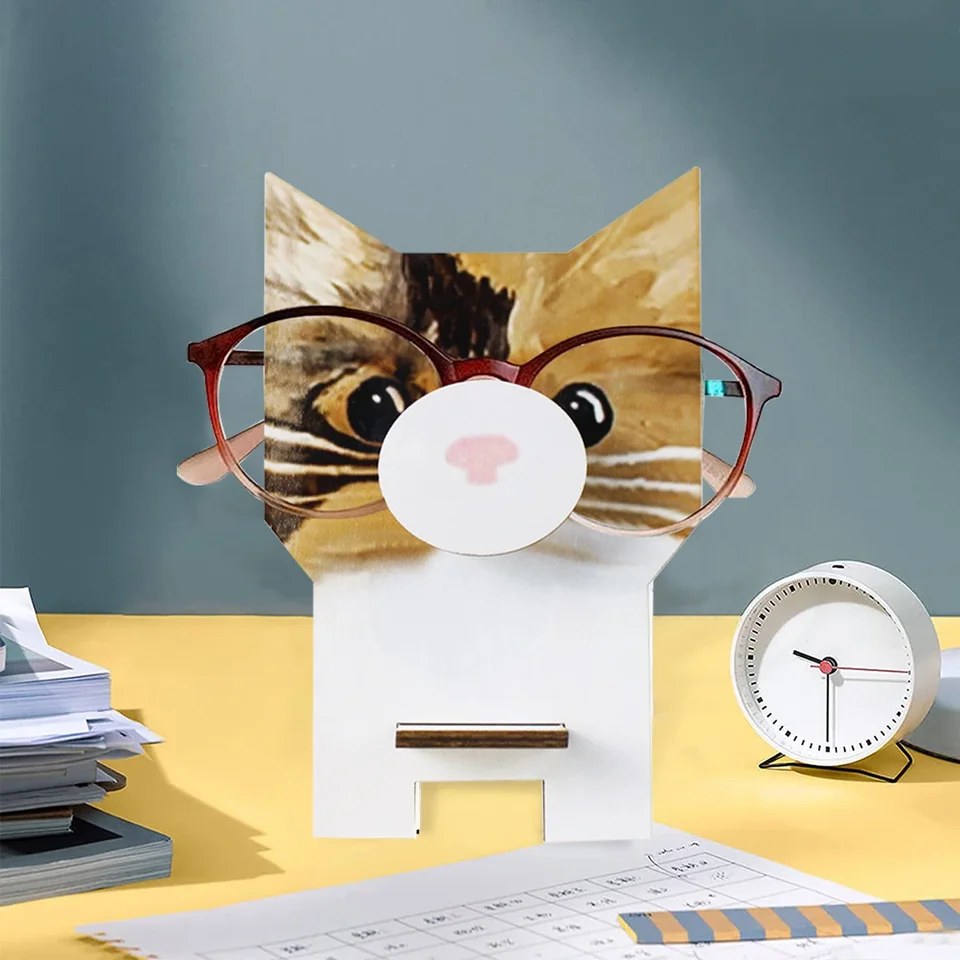 Suporte De óculos De Animais De Madeira Feito à Mão Escultura Raposa Gato Preguiça Pinguim Telefone óculos óculos De Sol Suporte De Exibição Decoração