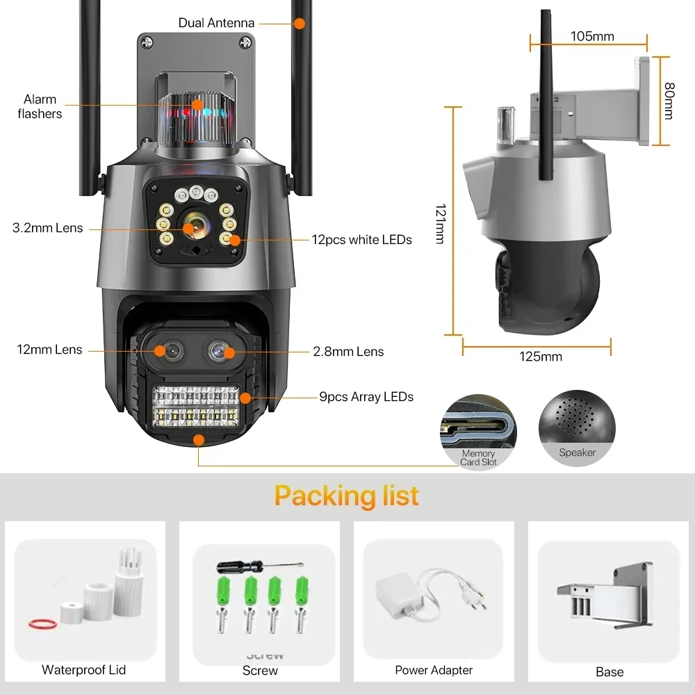 9MP Three Lens WIFI IP Camera 4K HD Dual Screen PTZ Camera Auto Tracking Security CCTV Camera 4MP P2P Video Surveillance iCSee 6