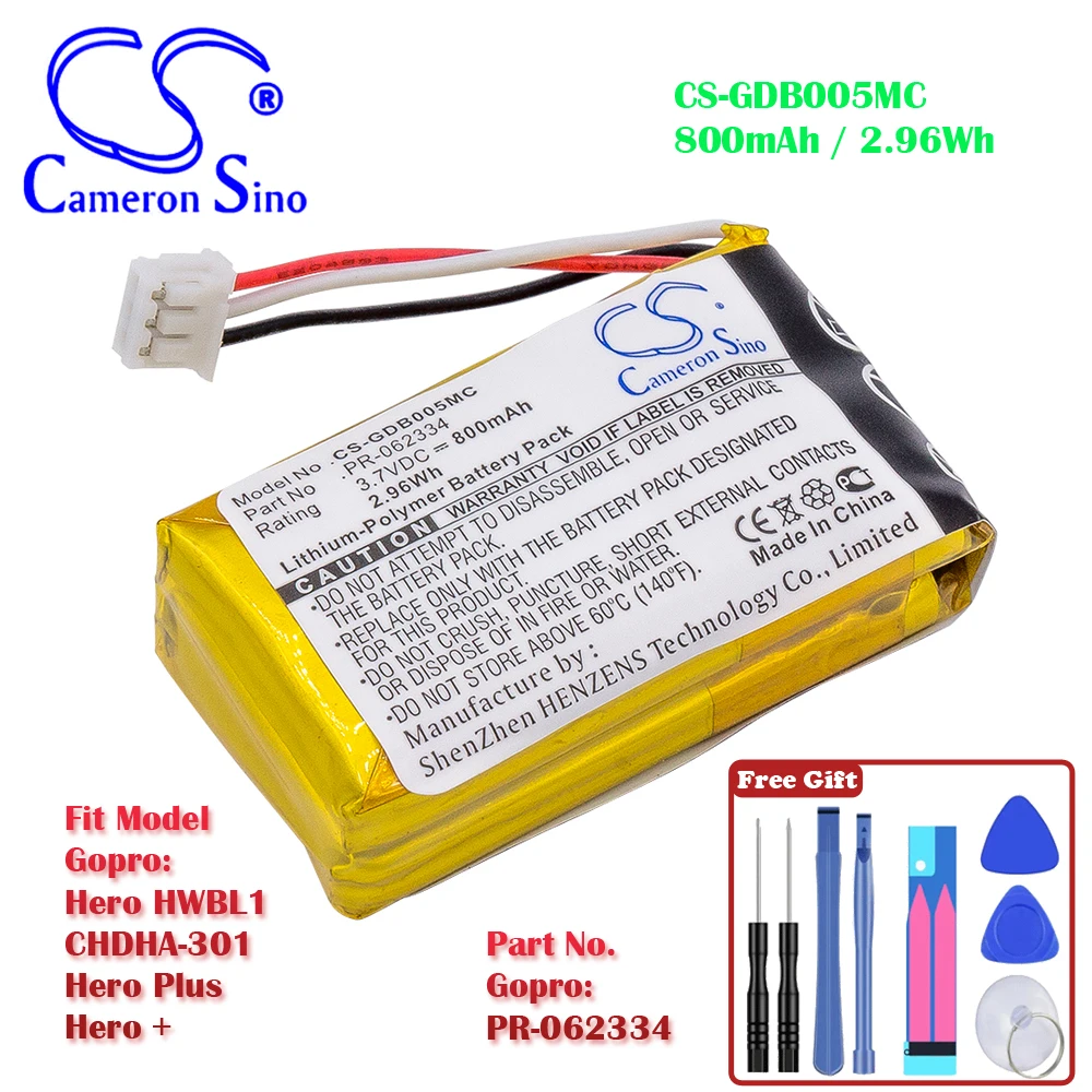 Camera 800mAh / 2.96Wh Battery For Part No. Gopro PR-062334 Fit Model Gopro  Hero HWBL1 CHDHA-301 Hero Plus Hero +