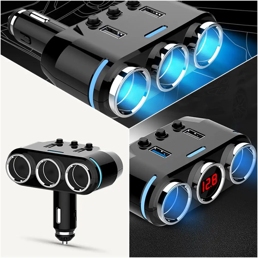 

Car Lighter 3-Socket Splitter with Indicator Light Car Charger