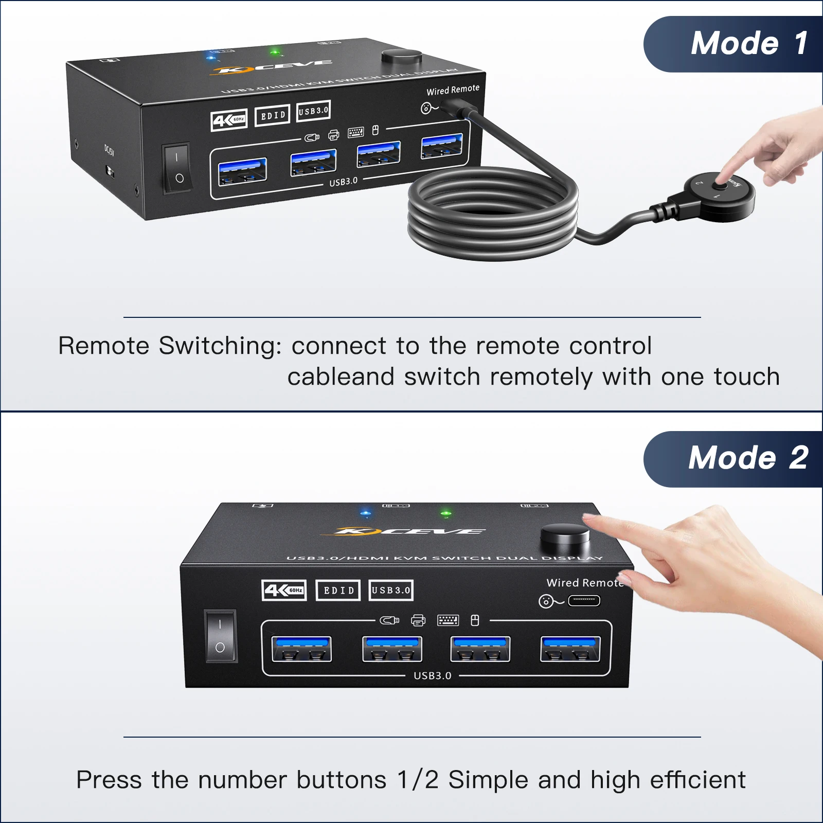 Kceve-hdmi Dual Monitor Usb Extended Display Switcher Kvm Switch Computadores Monitores Portas Usb 3.0 com Simu - Imagem 4