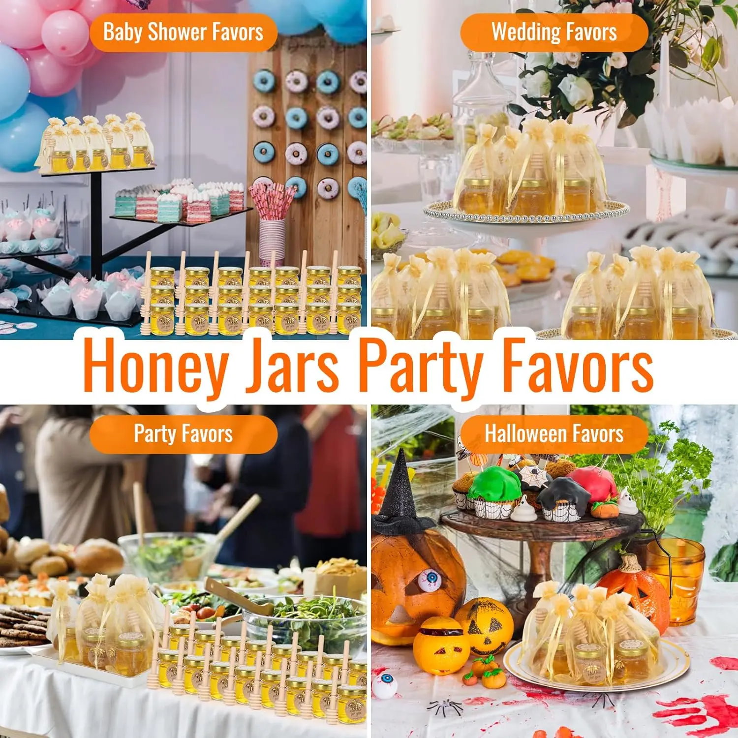 Mini Honey Jars with Dipper , Mini Glass Jars with Lids/Wooden Dippers/Bee Pendants/Gift Bags/Tags/,Small Honey Jars forWedding 4