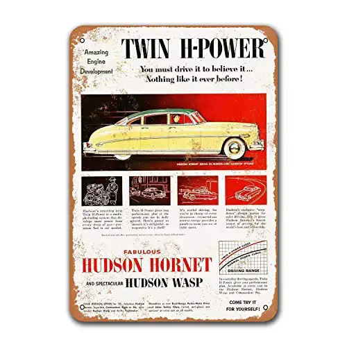 Dormitorio 1952 Hudson Hornet Old Car Tin Sign Vintage Metal Bar Poster Bar Garage Coffee Club Wall Decor Office Home 12X16 Pollici Do