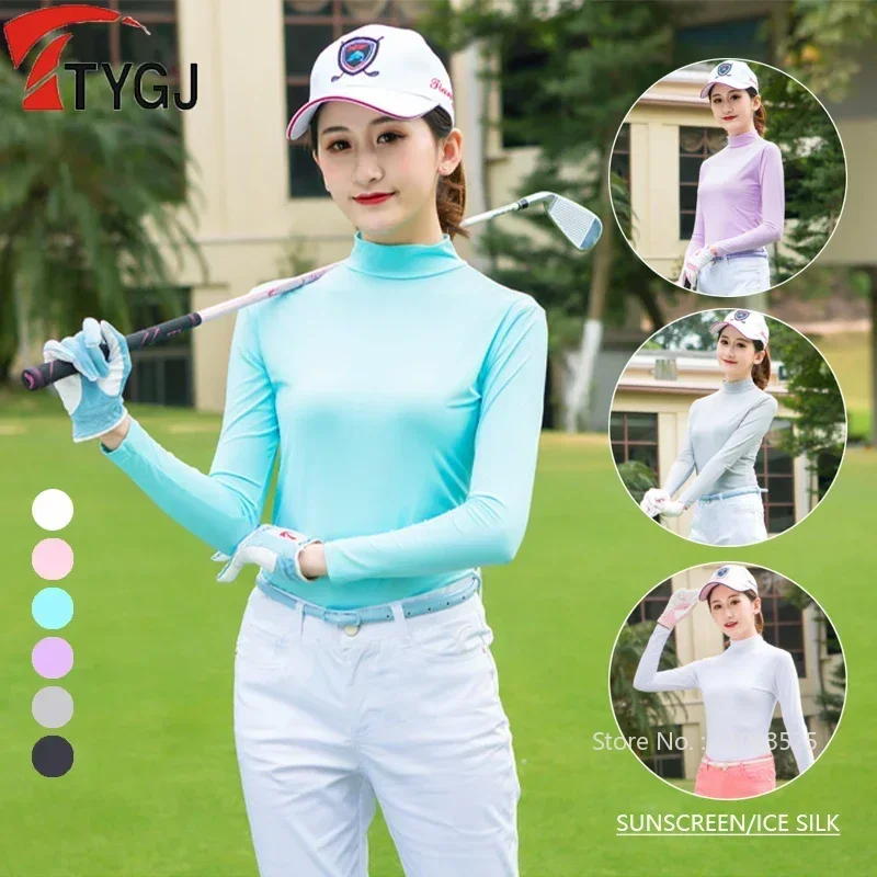 TTYGJ Summer Golf Anti-Uv Shirts Women Long Sleeve Ice Silk Cooling Tops Slim Sunscreen Golf Underwear Outdoor Sports Apparel