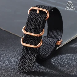 Elegant Rose Gold Buckle Nylon Watch Strap - Canvas Watchband - 20mm (Black)